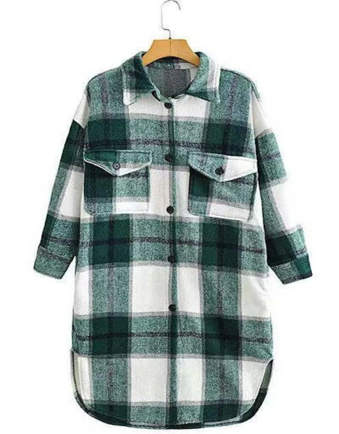 Long Plaid Flannel Jacket