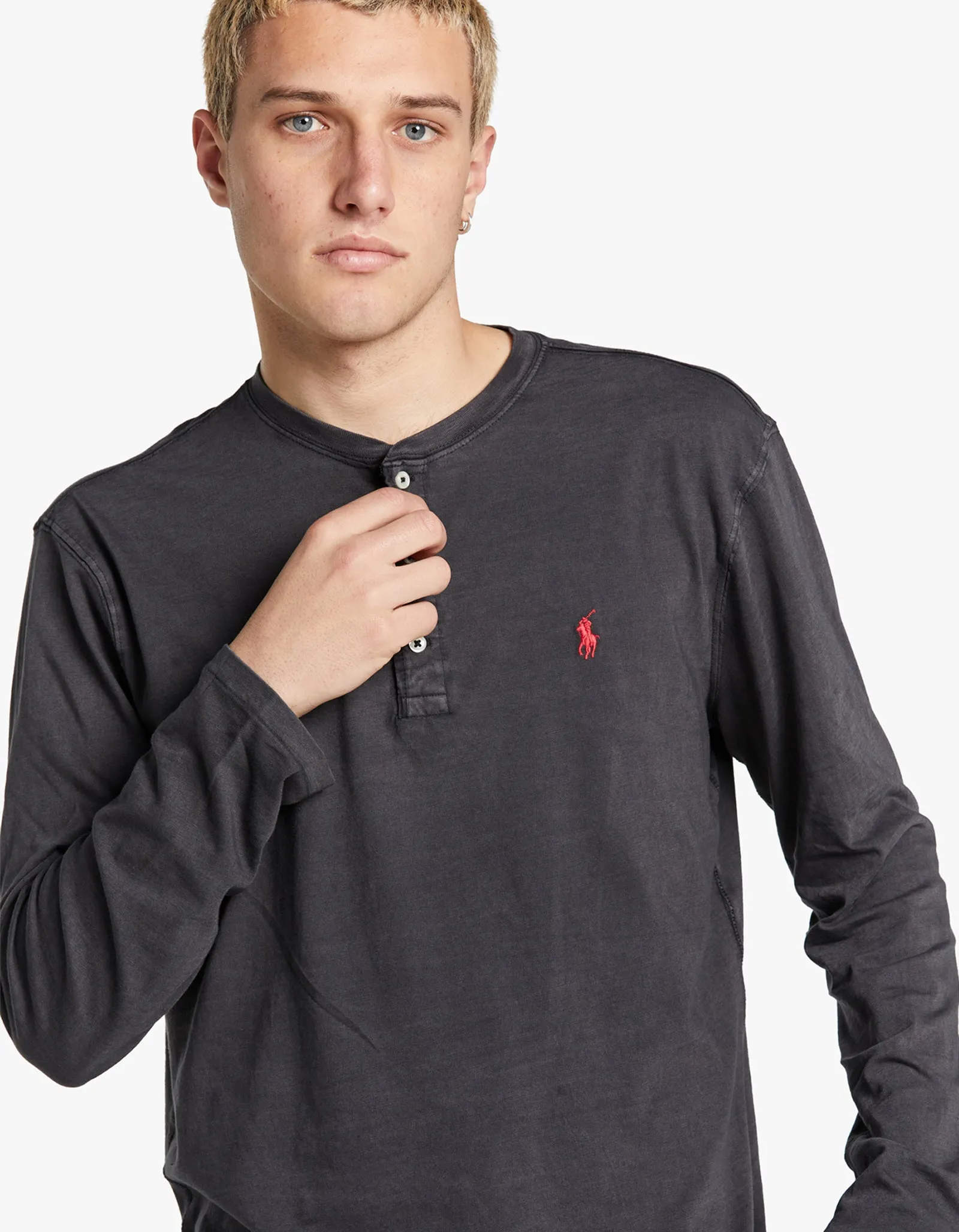 Long Sleeve Henley Shirt - Polo Black