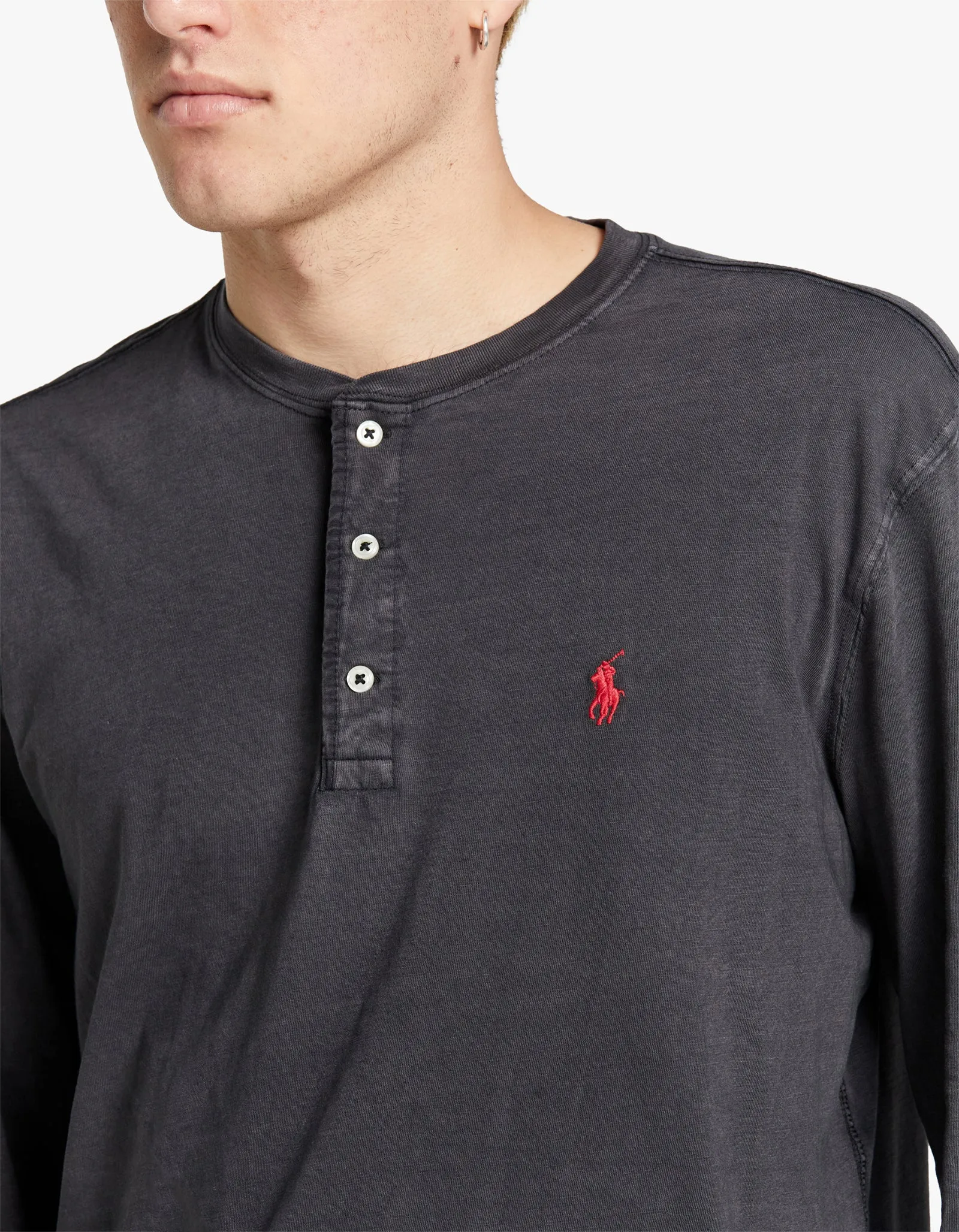 Long Sleeve Henley Shirt - Polo Black