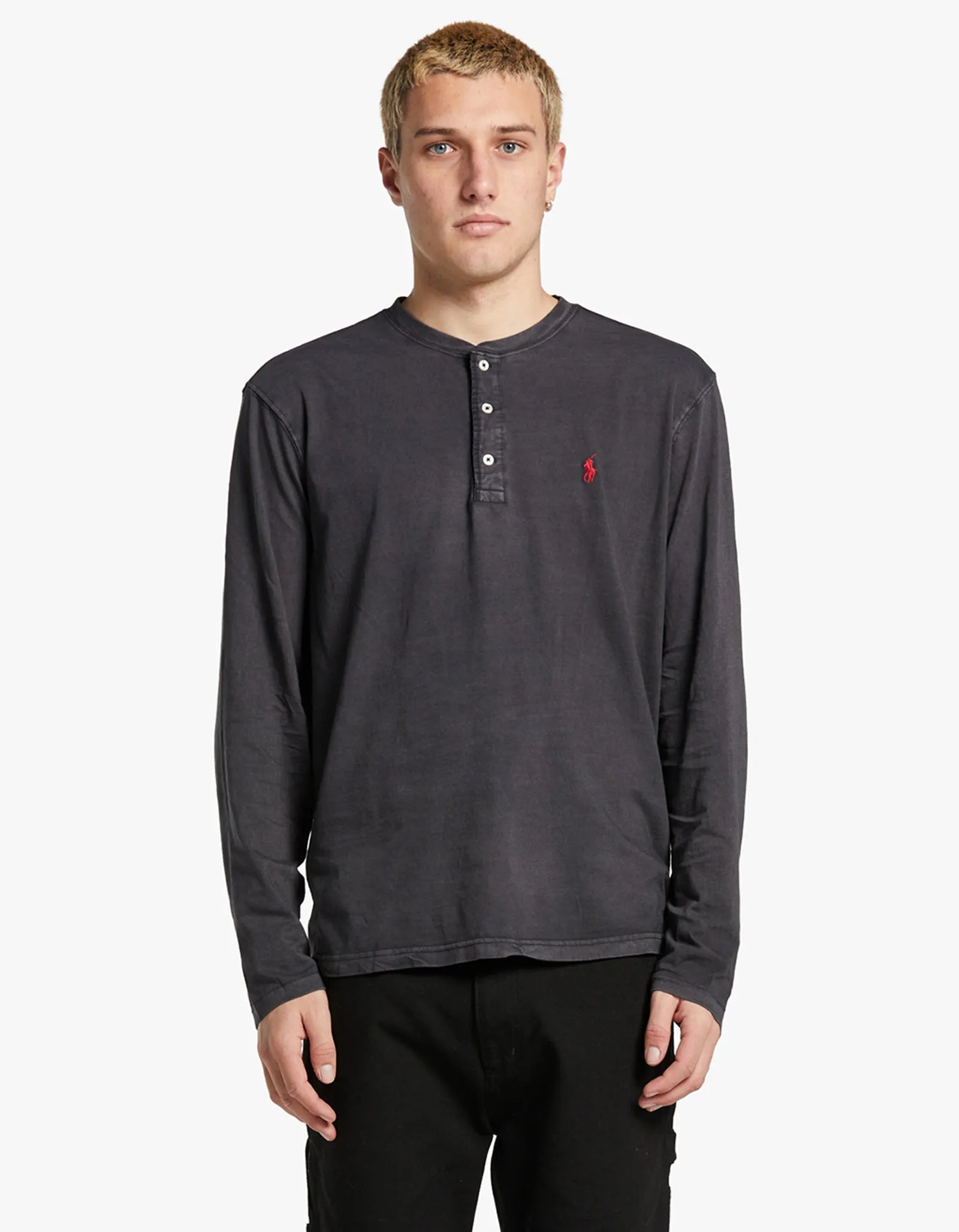 Long Sleeve Henley Shirt - Polo Black