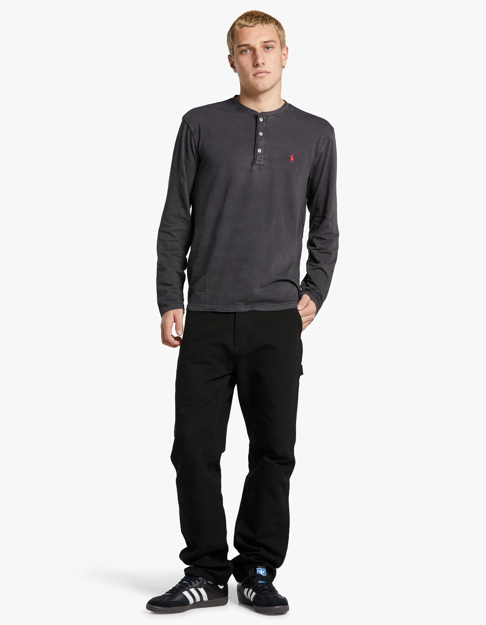 Long Sleeve Henley Shirt - Polo Black