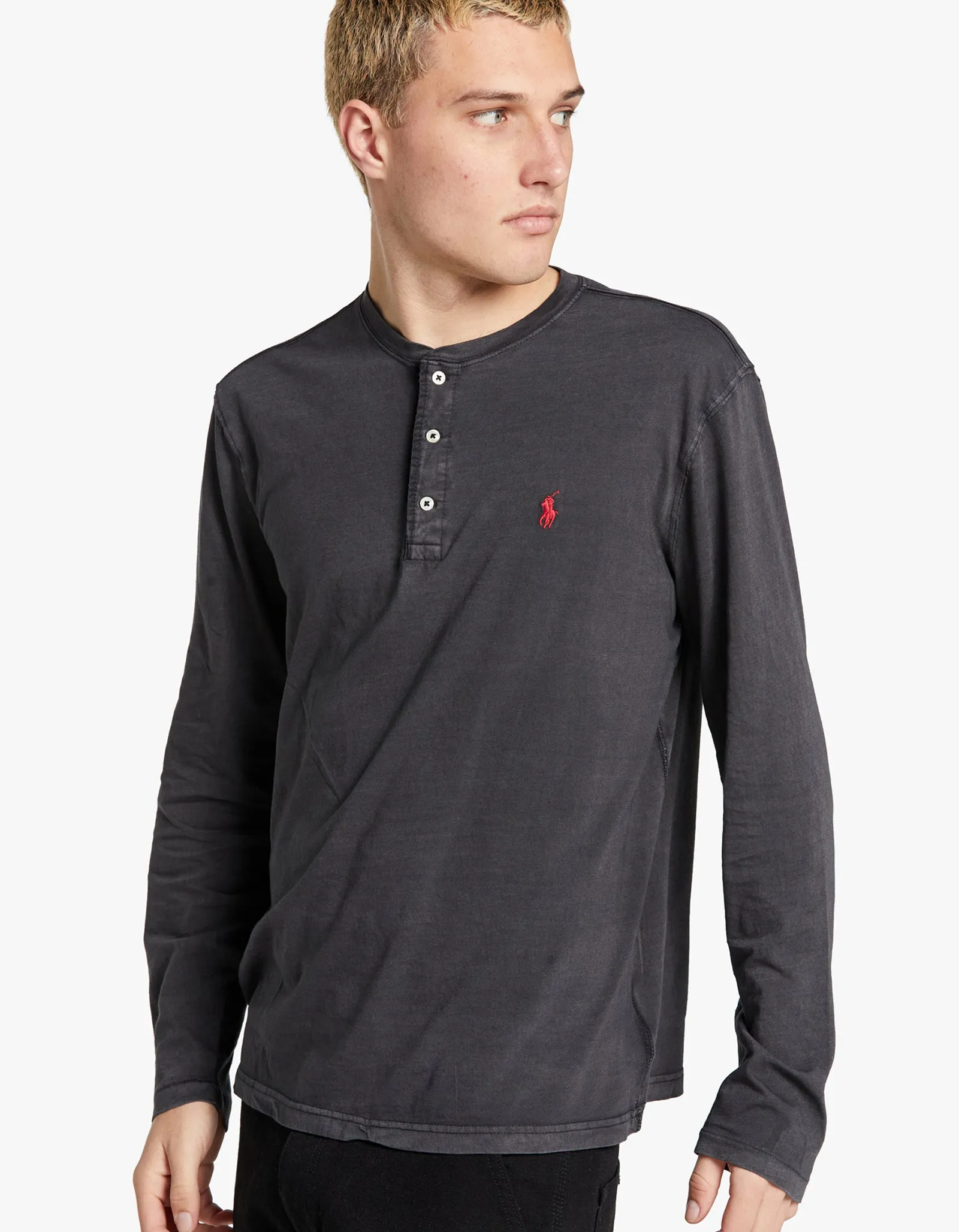 Long Sleeve Henley Shirt - Polo Black