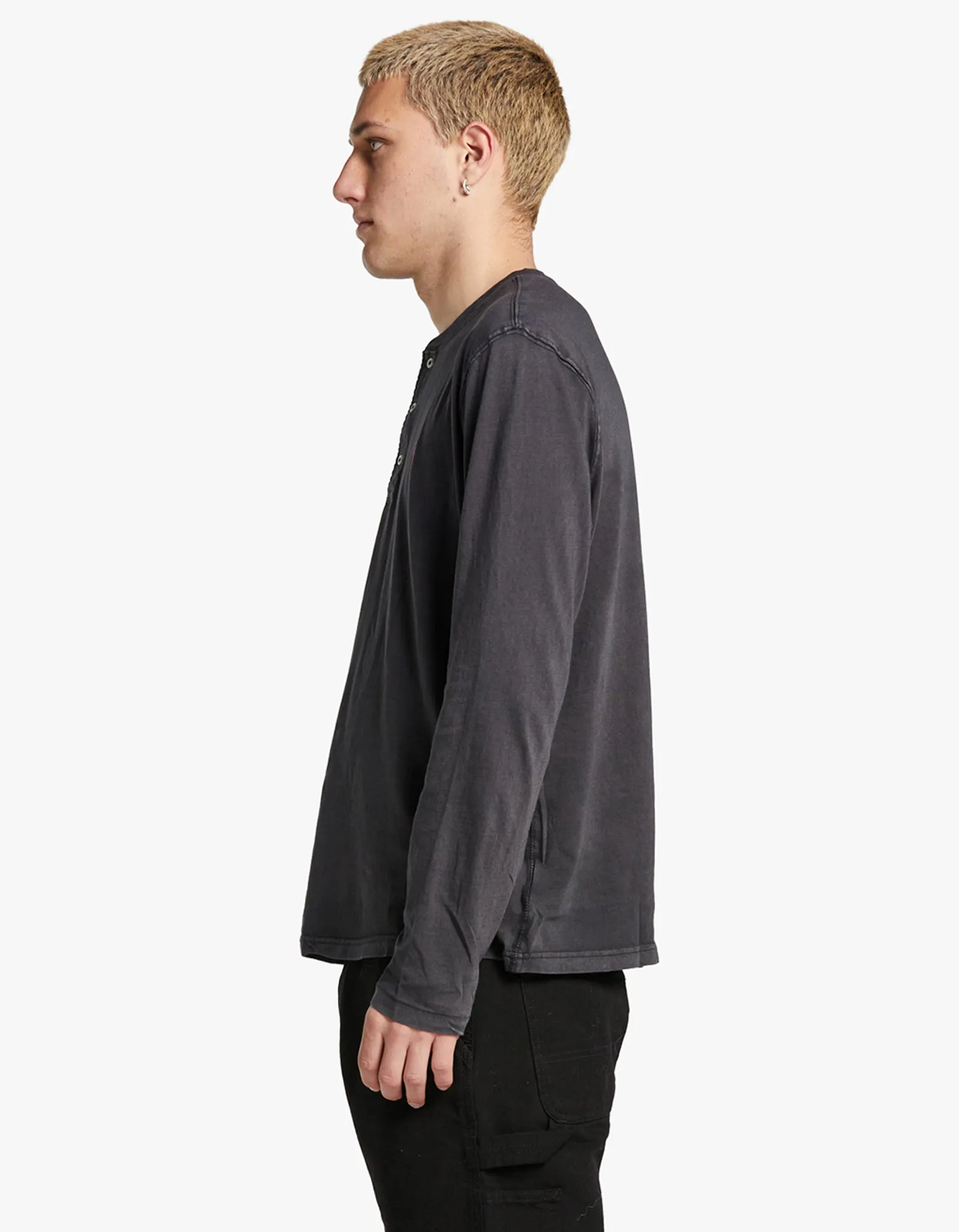 Long Sleeve Henley Shirt - Polo Black