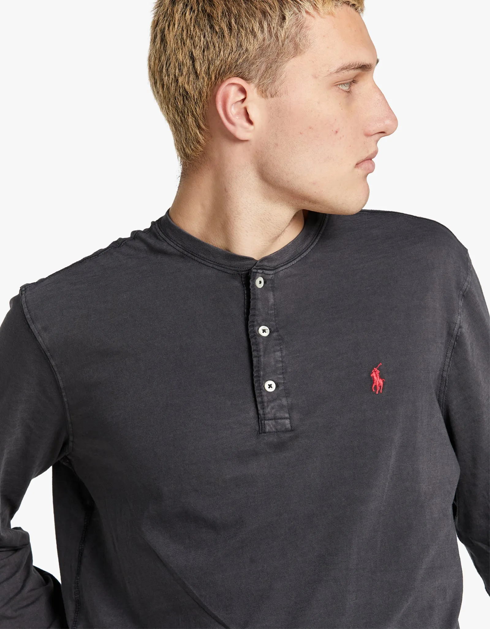 Long Sleeve Henley Shirt - Polo Black