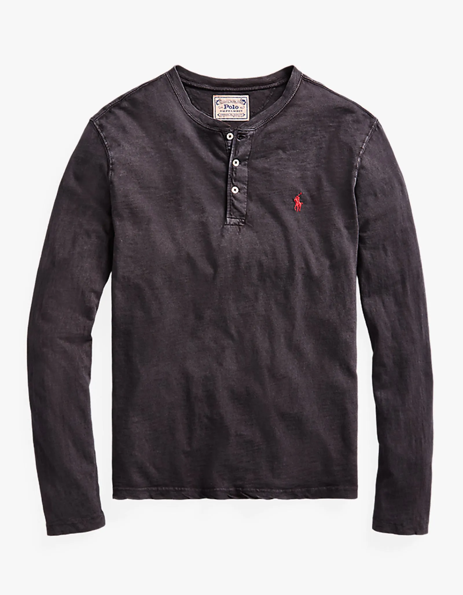 Long Sleeve Henley Shirt - Polo Black