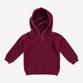 long sleeve hooded pocket sweater | ruby wine | organic cotton moss knit