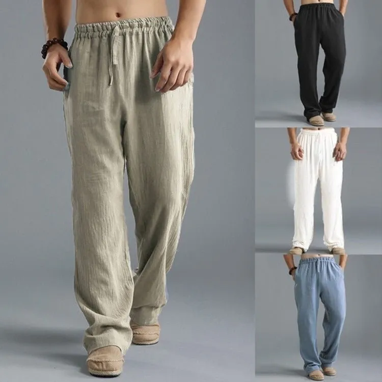 Loose casual pants with elastic waistline and linen breathable sports cotton and linen pants