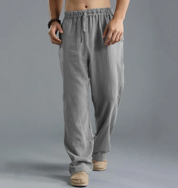 Loose casual pants with elastic waistline and linen breathable sports cotton and linen pants