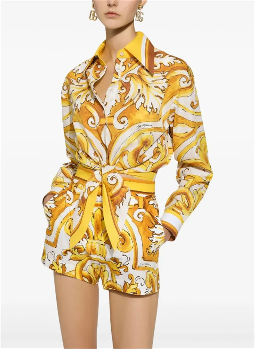 MAJOLICA-PRINT KNOTTED SHIRT