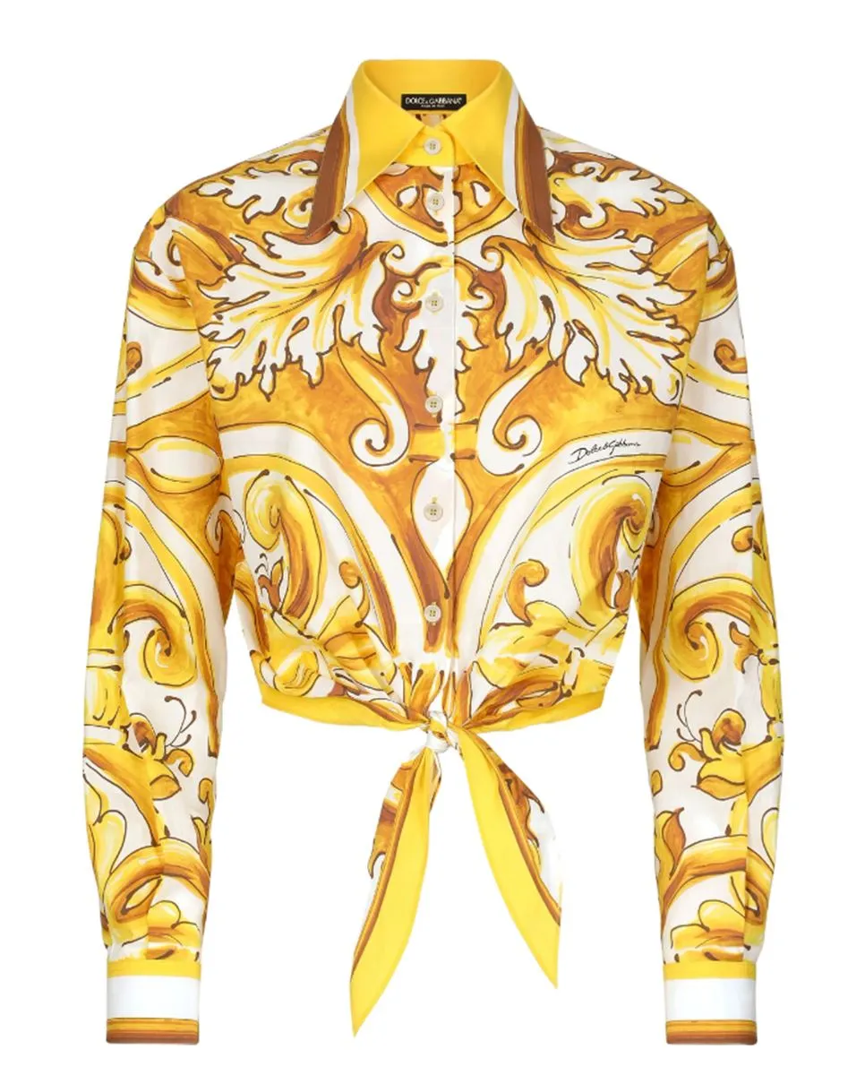 MAJOLICA-PRINT KNOTTED SHIRT