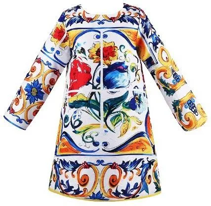 'Majolica' Print Long-Sleeve Dress