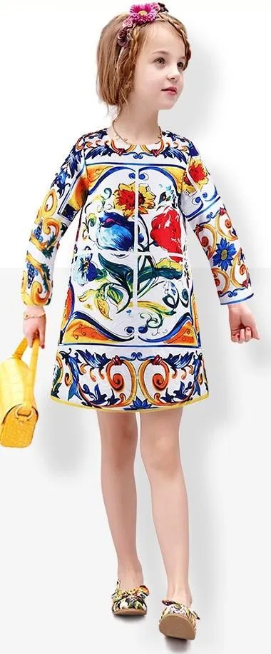 'Majolica' Print Long-Sleeve Dress