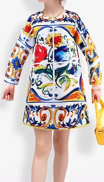 'Majolica' Print Long-Sleeve Dress