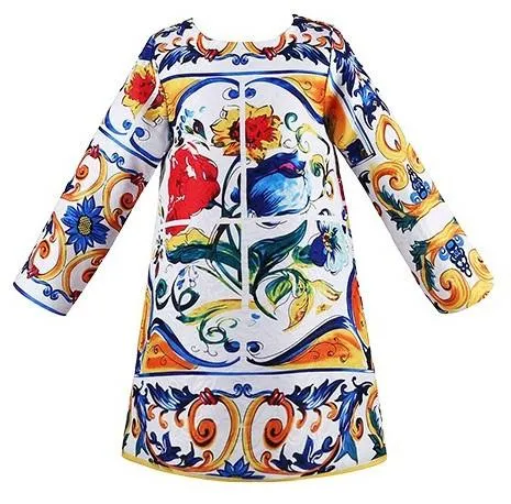 'Majolica' Print Long-Sleeve Dress