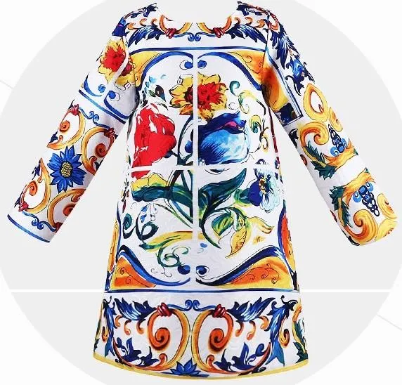 'Majolica' Print Long-Sleeve Dress