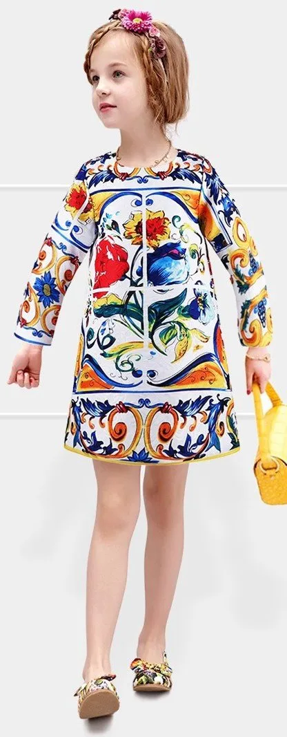 'Majolica' Print Long-Sleeve Dress