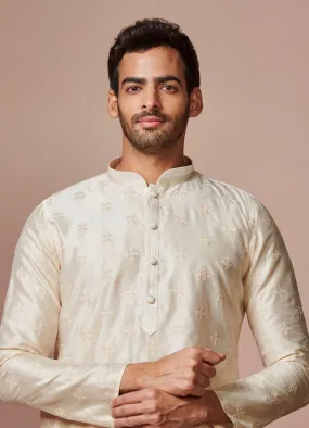 Manyawar Cream Self-Motifs Kurta