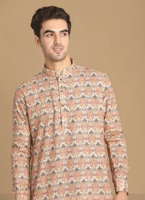 Manyawar Light Orange Printed Kurta