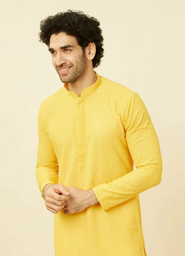 Manyawar Primrose Yellow Chikankari Embroidered Kurta Set