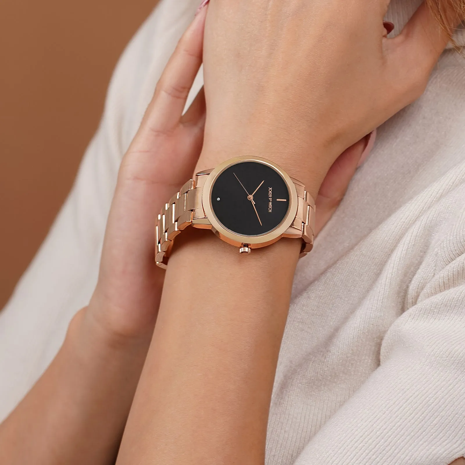 Midnight Black Dial Rosegold Metallic Strap Watch