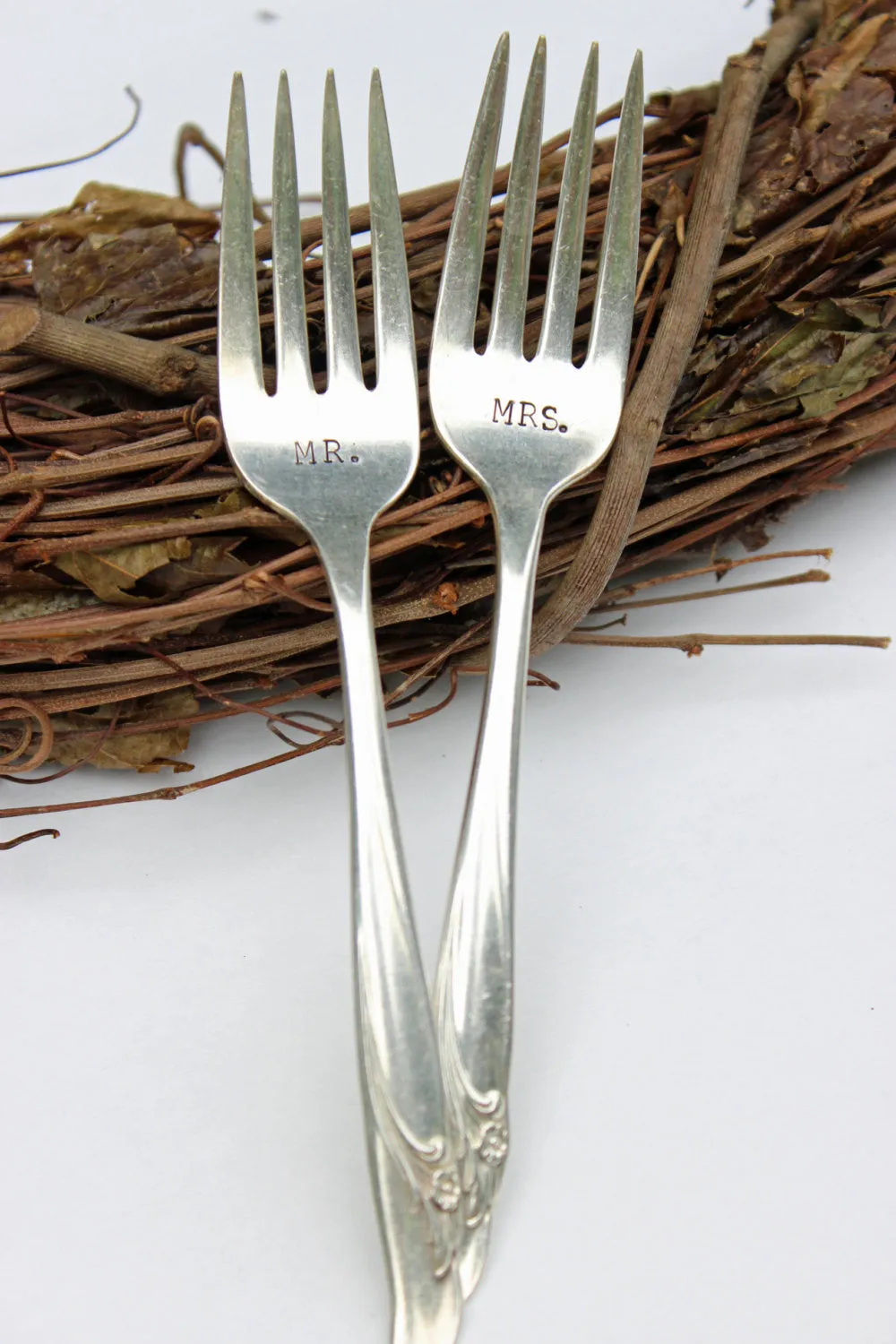 Mr &Mrs Stamped Wedding Forks