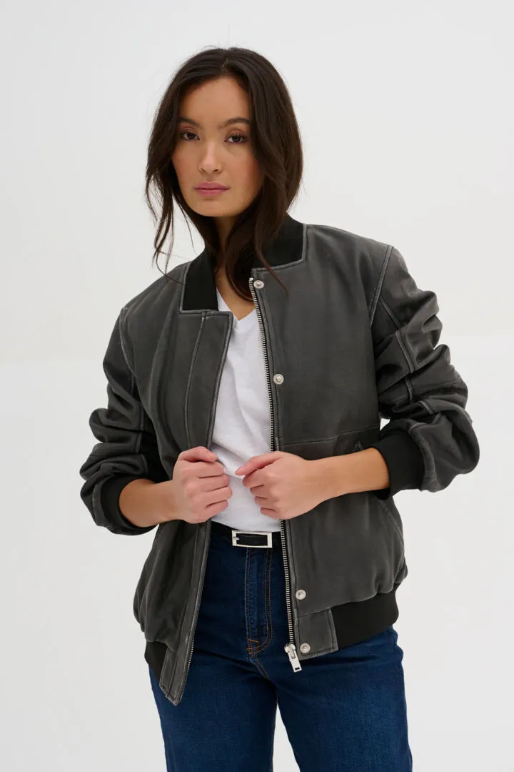 My Essential Wardrobe Gilo Leather Bomber Jacket in Black