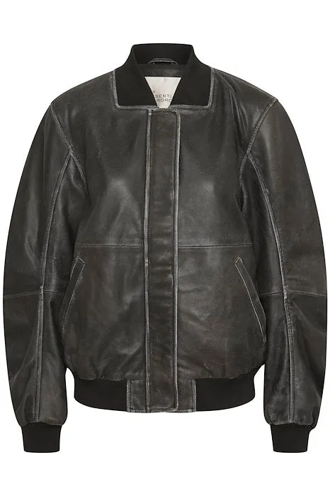 My Essential Wardrobe Gilo Leather Bomber Jacket in Black