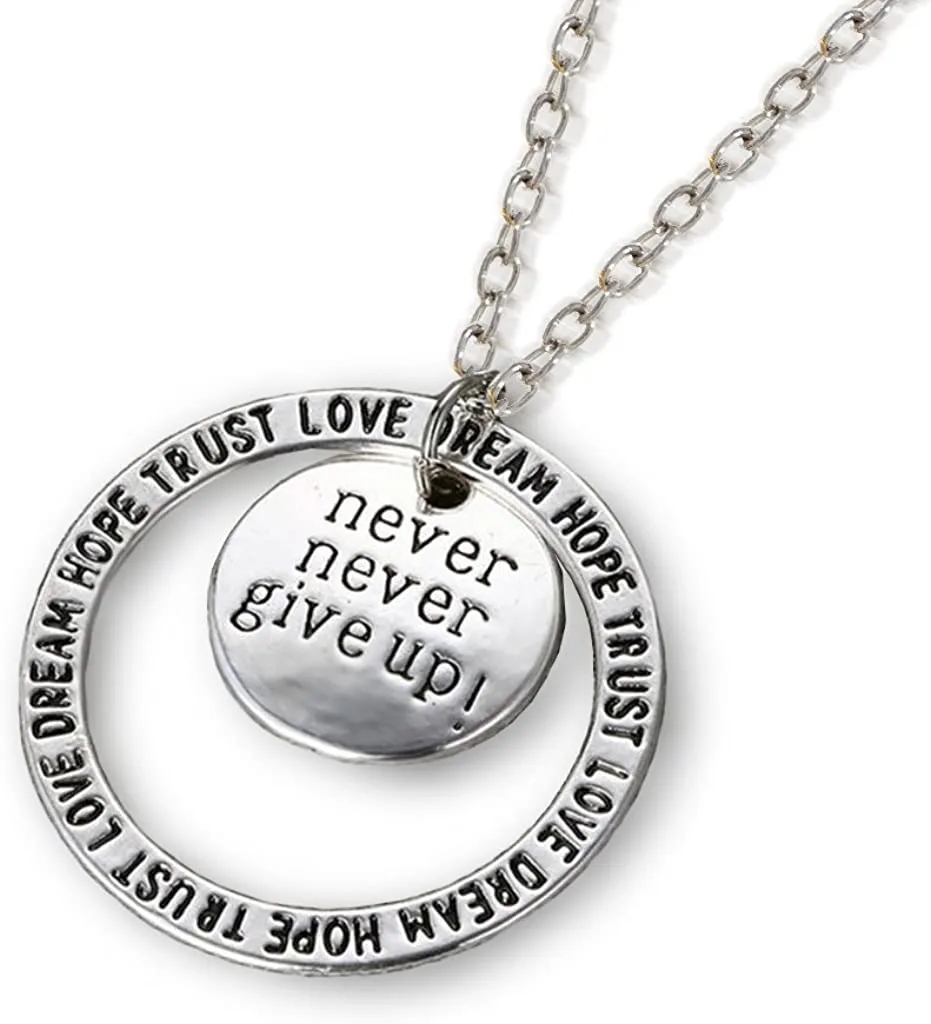 Never Give up Pendant Necklace - Great Secret Santa or White Elephant Christmas Holiday Gift