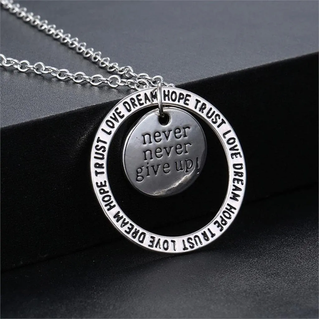 Never Give up Pendant Necklace - Great Secret Santa or White Elephant Christmas Holiday Gift