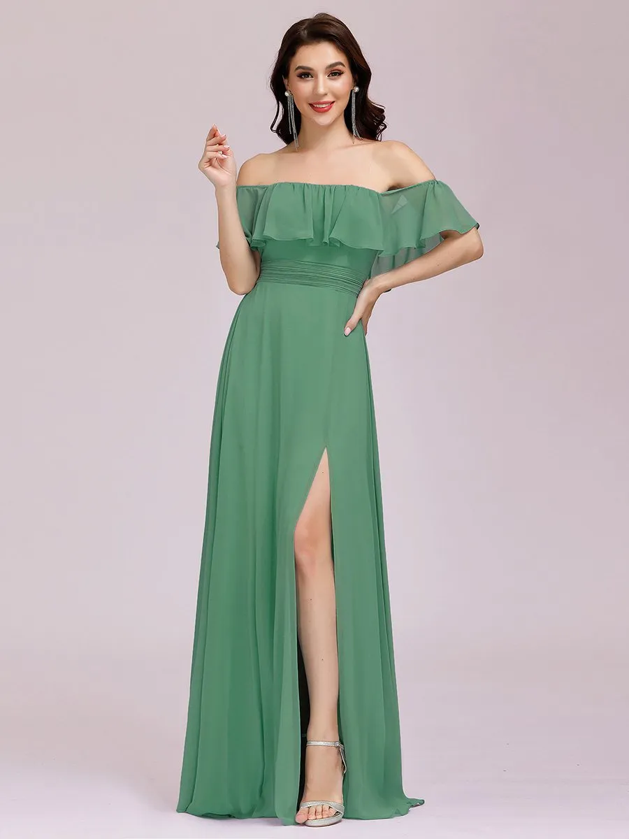 Off Shoulder Ruffle Thigh Split Wholesale Bridesmaid Dresses For Women