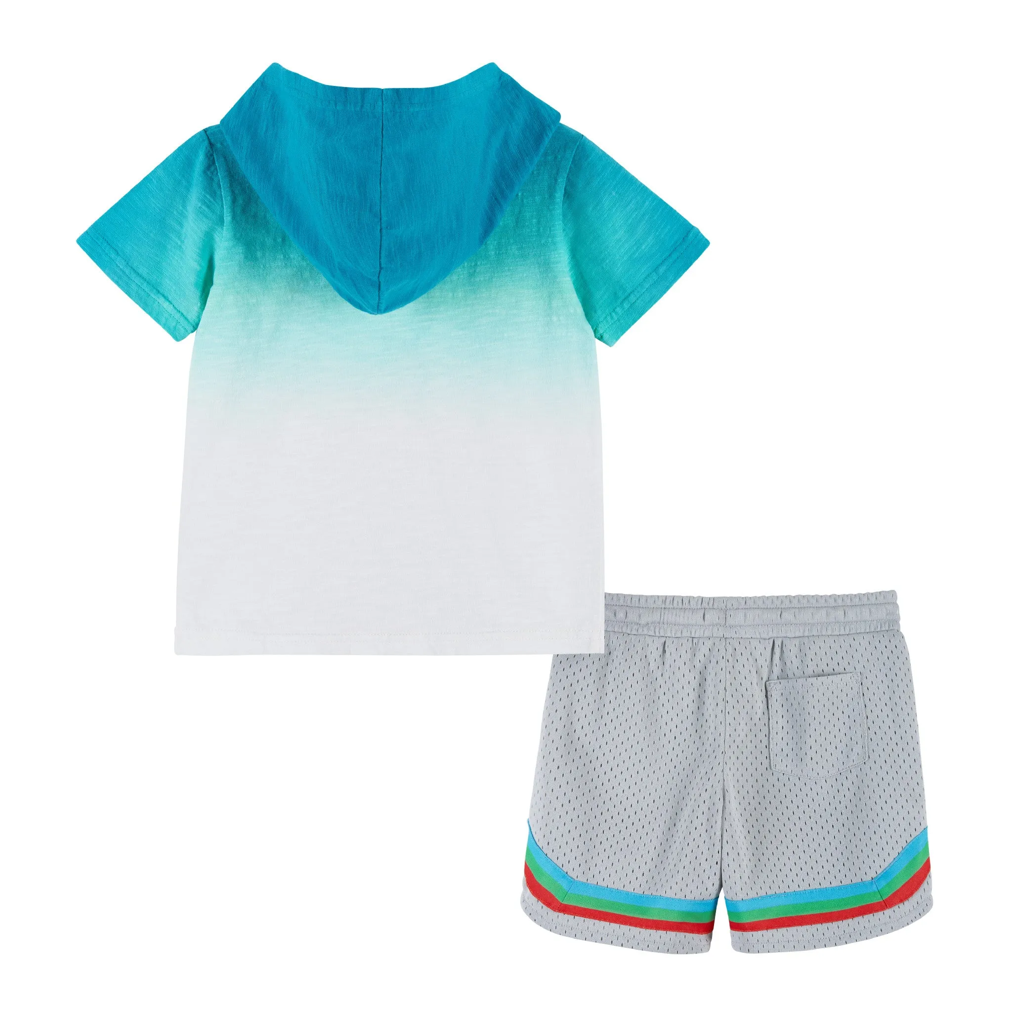 Ombre Palm Tree Print Hooded Tee & Short Set | Blue