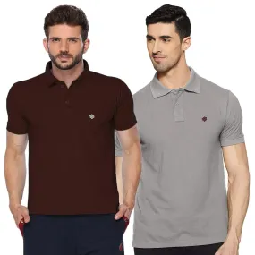 ONN Men's Cotton Polo T-Shirt (Pack of 2) in Solid Coffee-Grey Melange colours