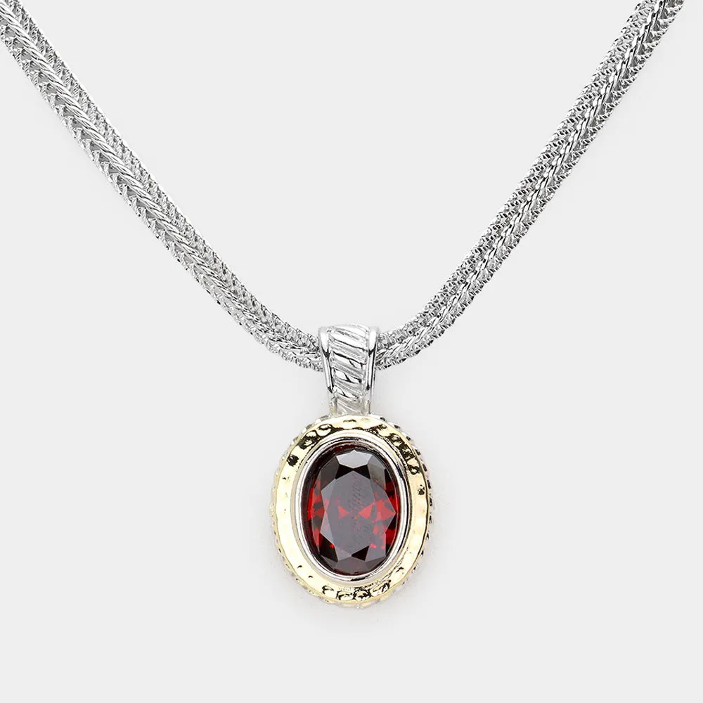 Oval CZ Stone Pendant Necklace-M H W ACCESSORIES