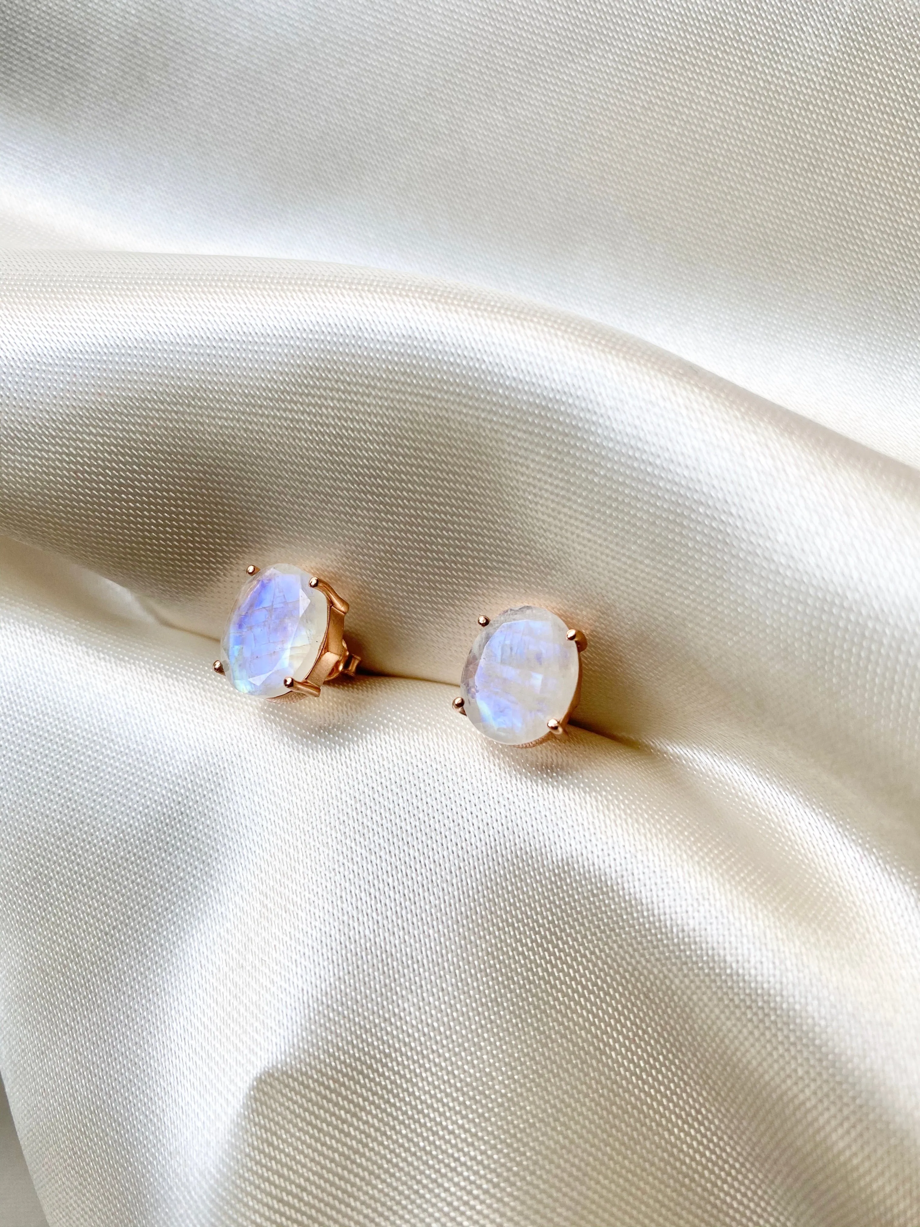 Oval Rainbow Moonstone earrings, Moonstone studs