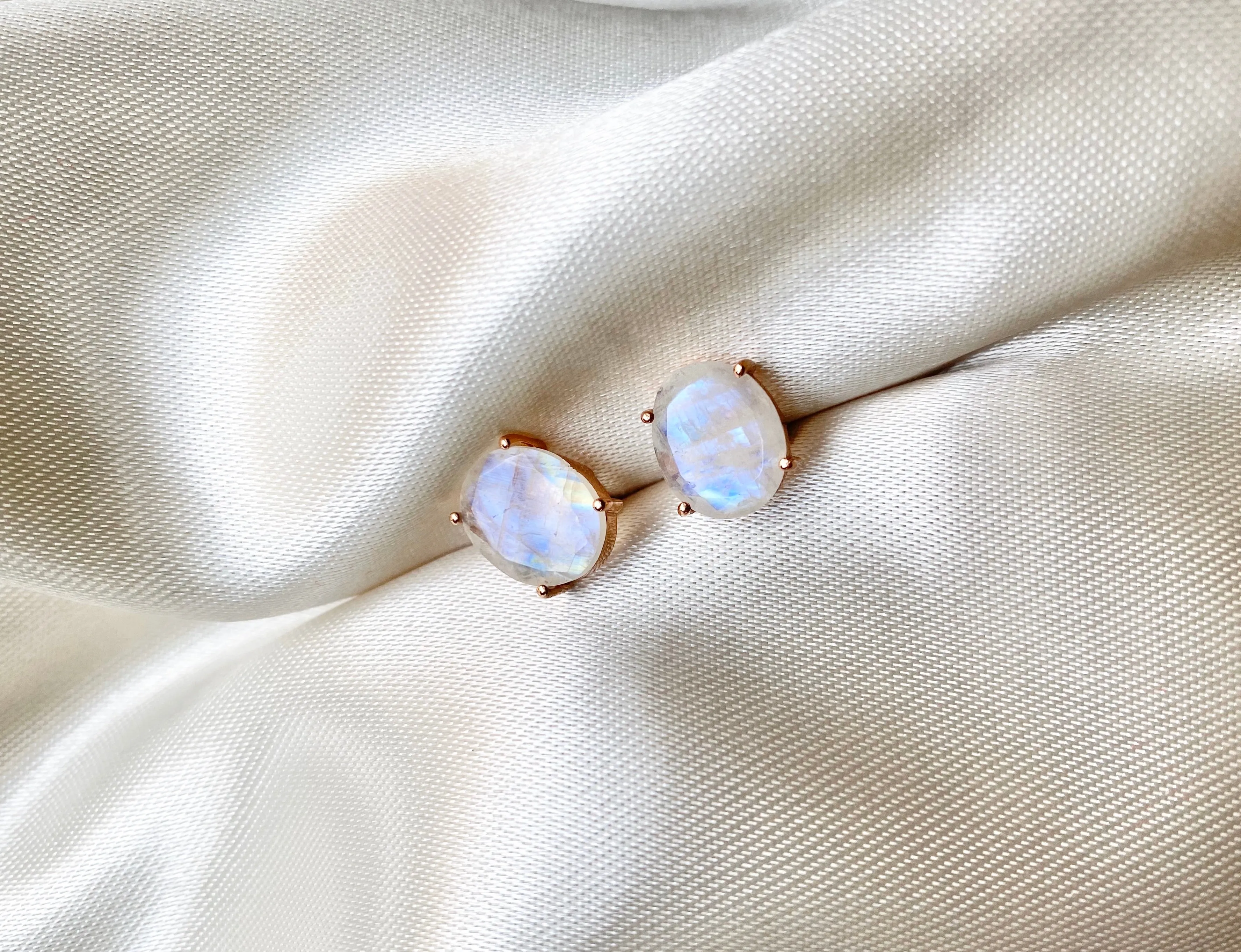 Oval Rainbow Moonstone earrings, Moonstone studs