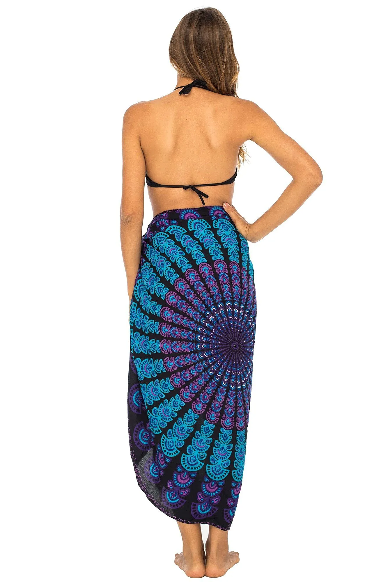 Peacock Print Sarong Cover up Wrap & Clip