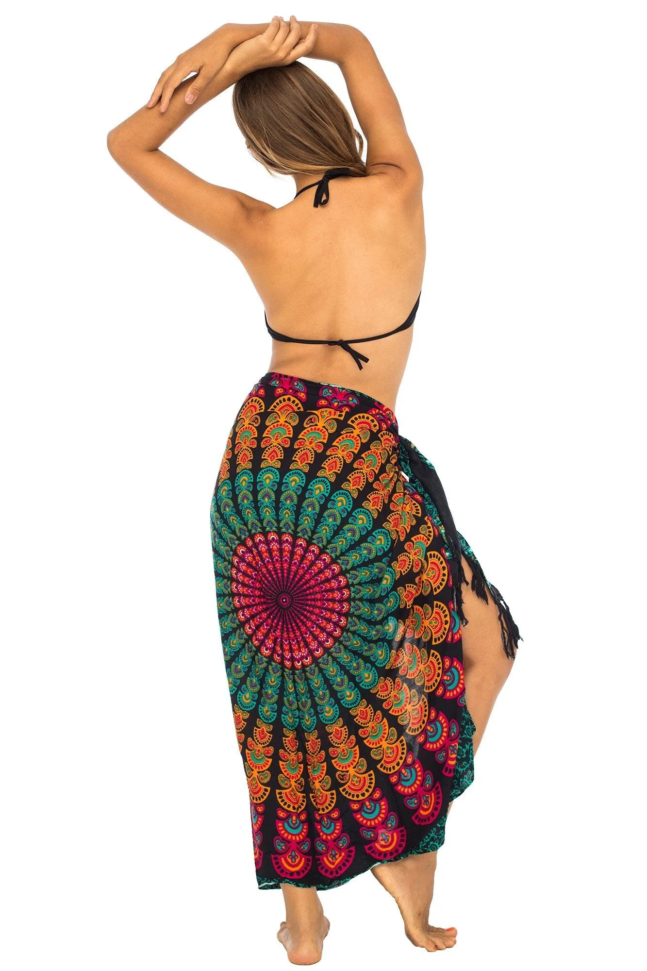 Peacock Print Sarong Cover up Wrap & Clip