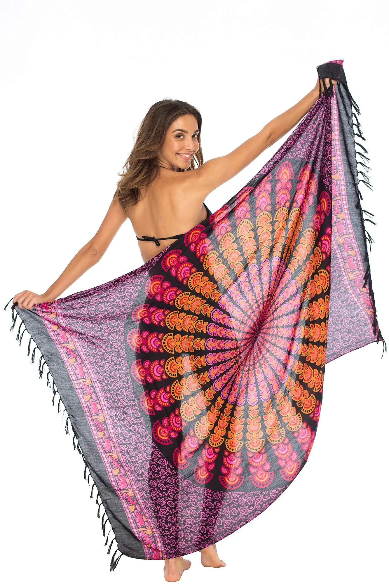 Peacock Print Sarong Cover up Wrap & Clip