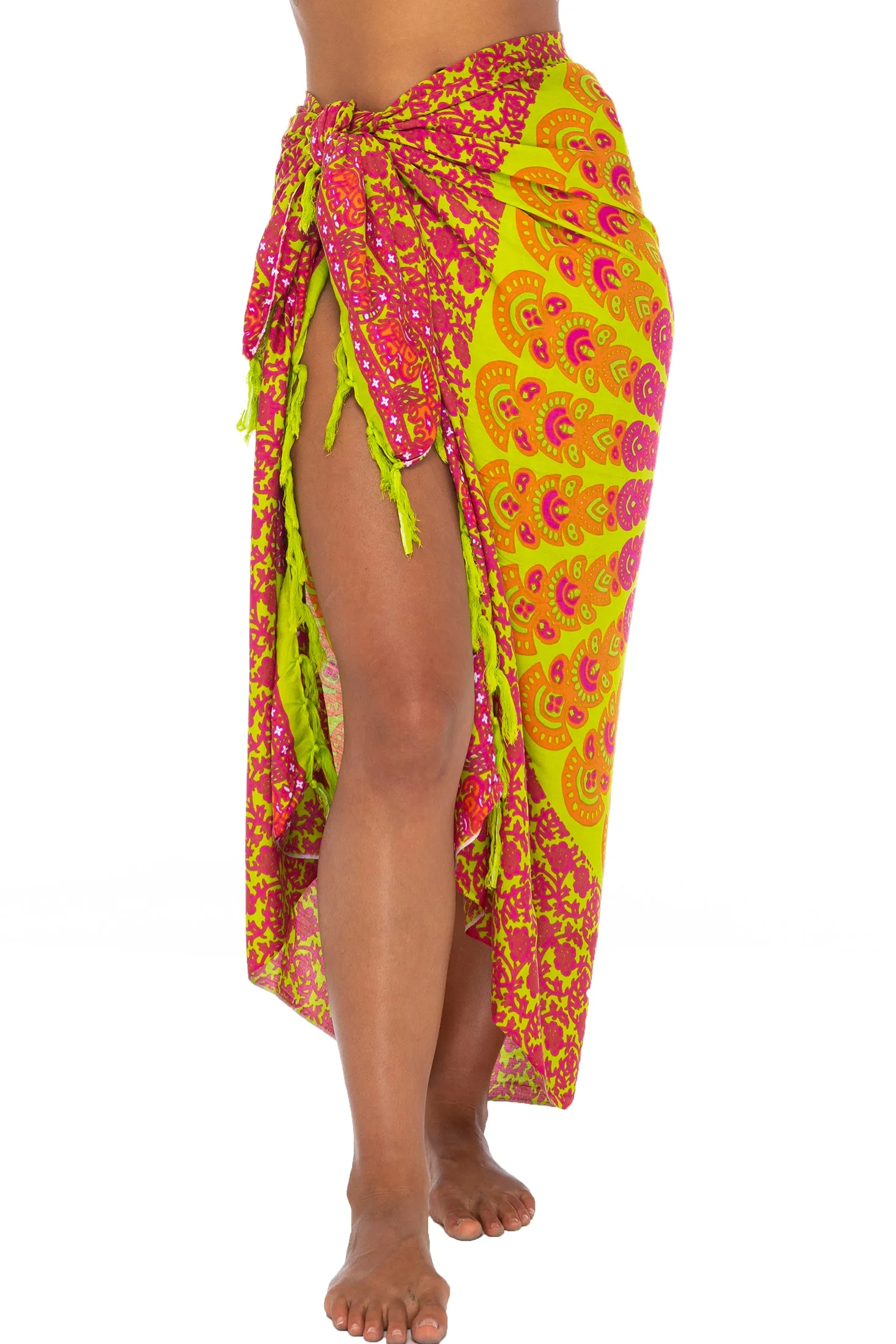 Peacock Print Sarong Cover up Wrap & Clip