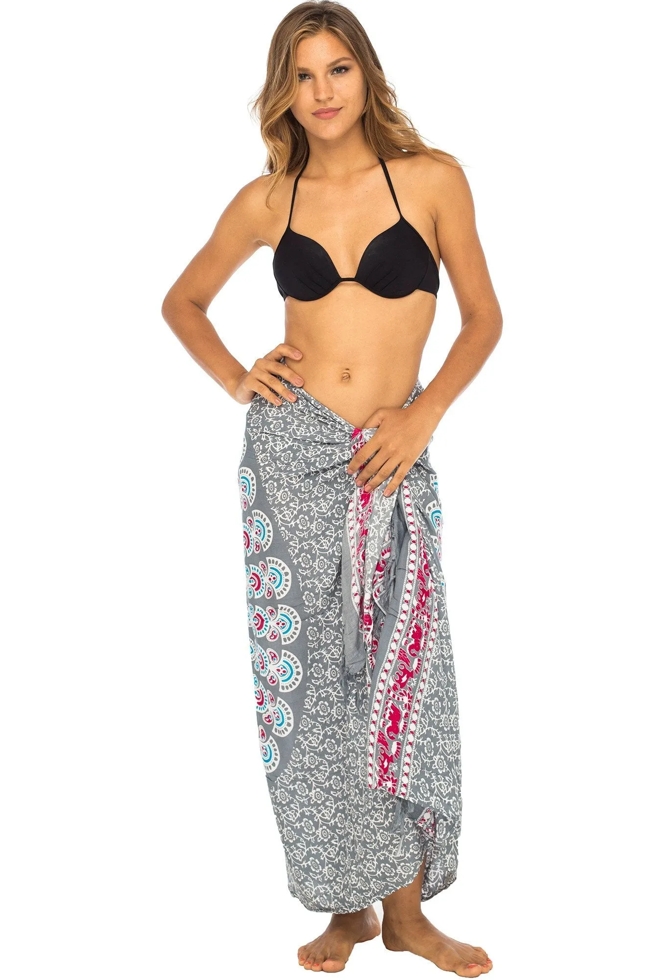 Peacock Print Sarong Cover up Wrap & Clip