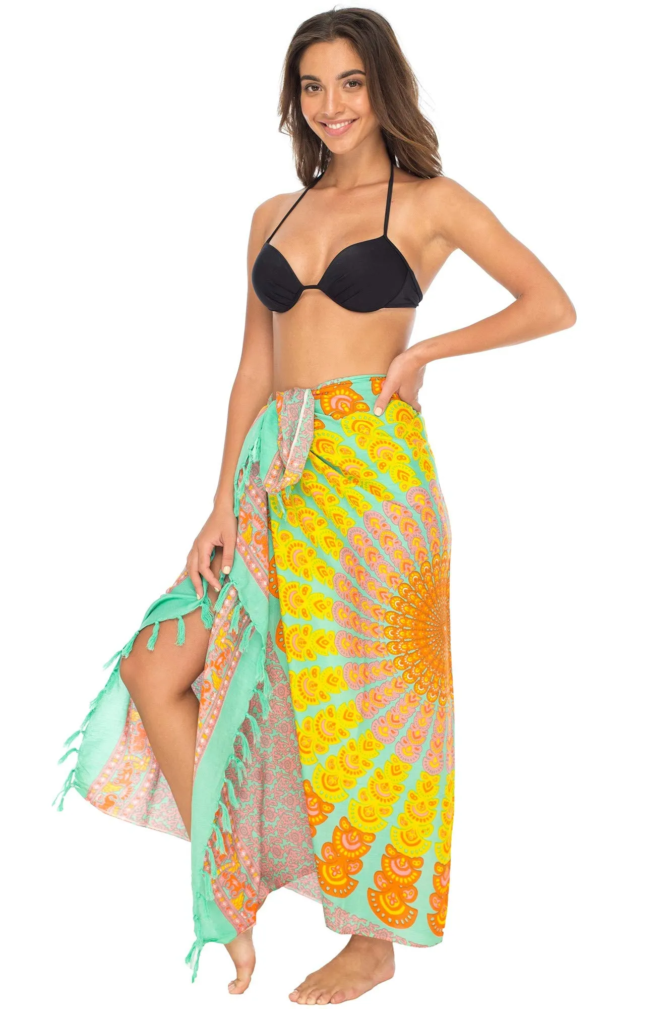 Peacock Print Sarong Cover up Wrap & Clip