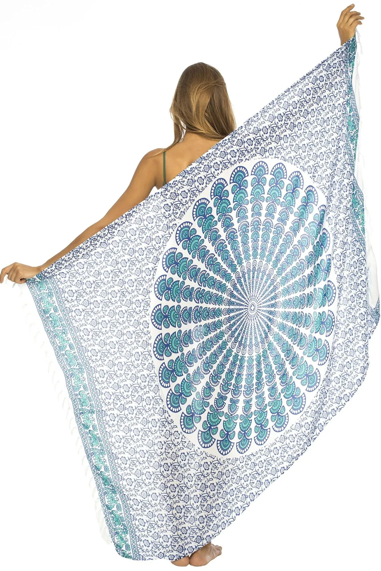 Peacock Print Sarong Cover up Wrap & Clip