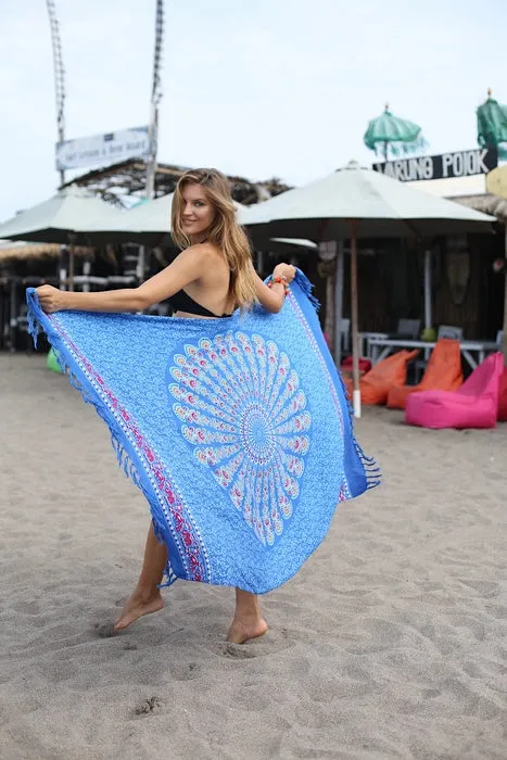 Peacock Print Sarong Cover up Wrap & Clip