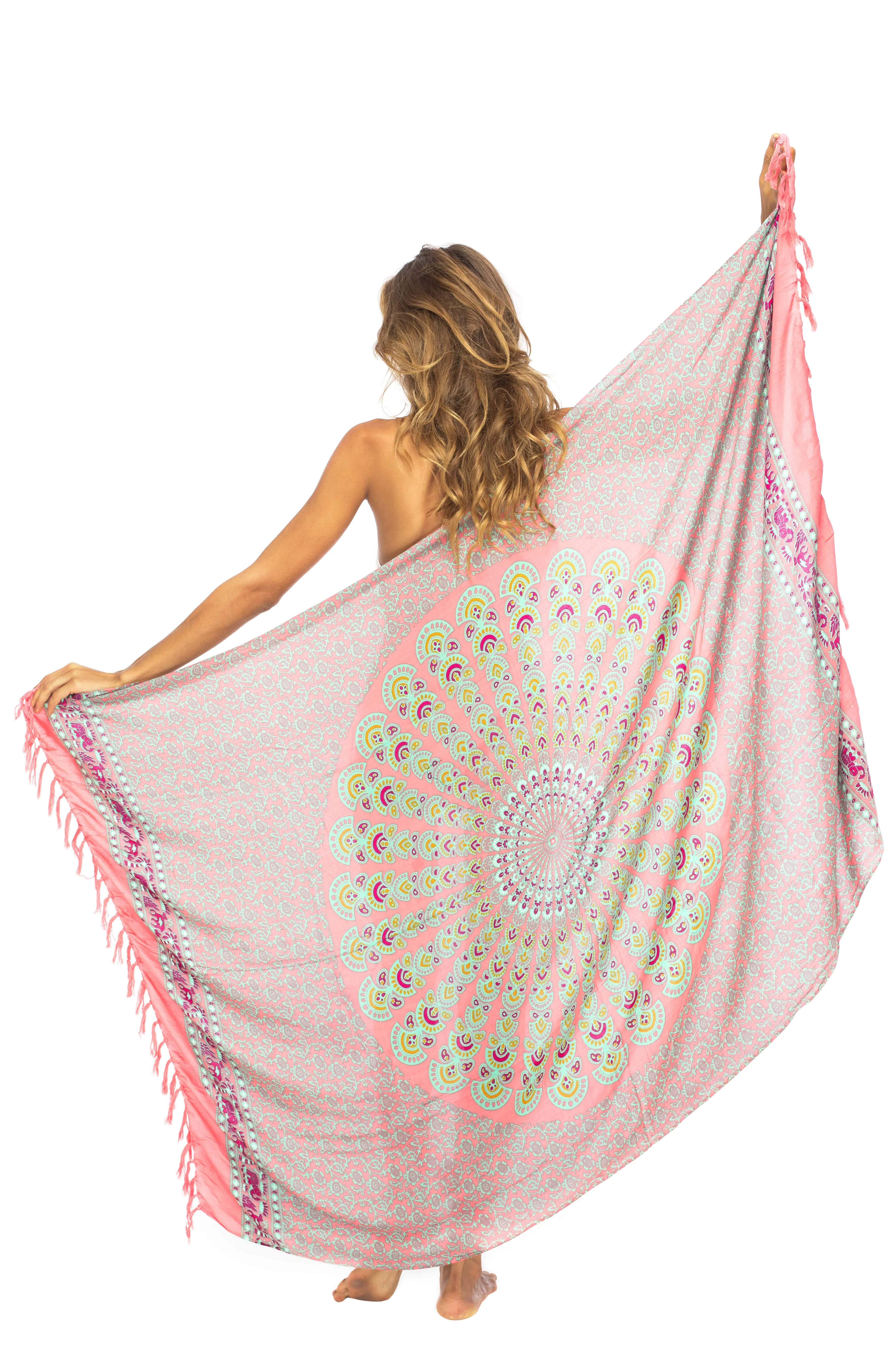 Peacock Print Sarong Cover up Wrap & Clip