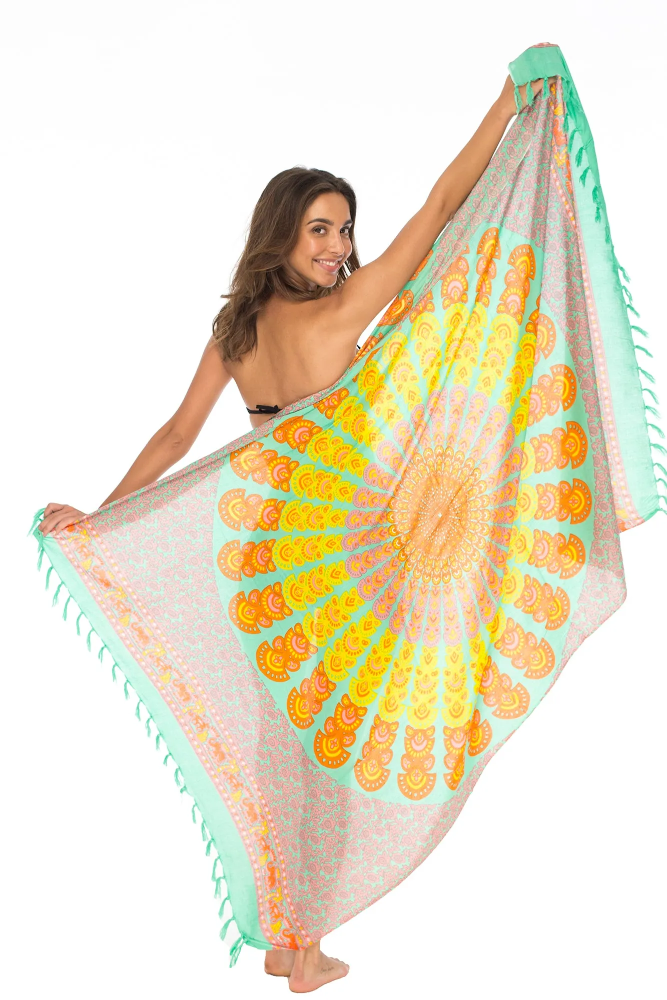 Peacock Print Sarong Cover up Wrap & Clip