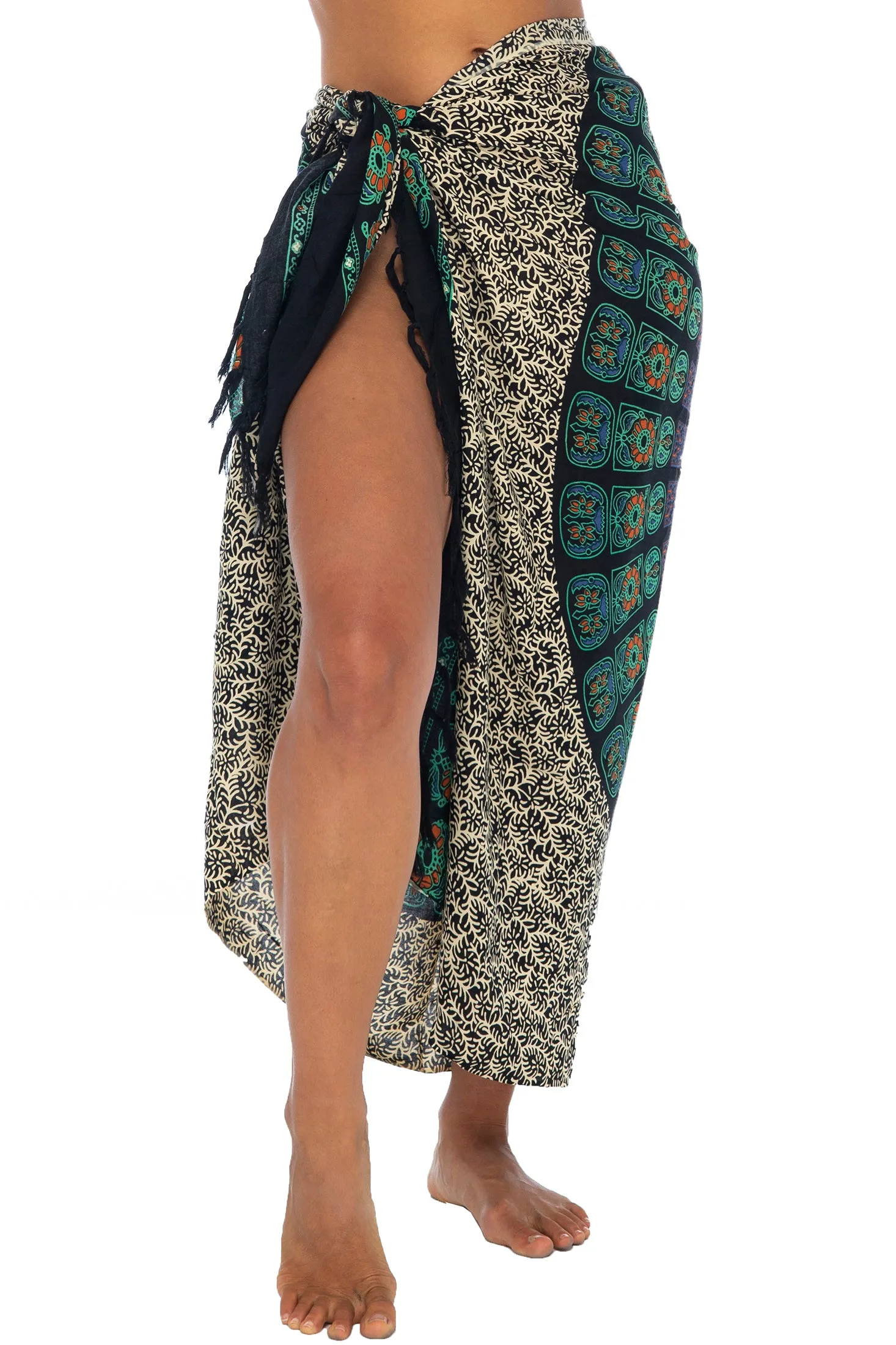 Peacock Print Sarong Cover up Wrap & Clip