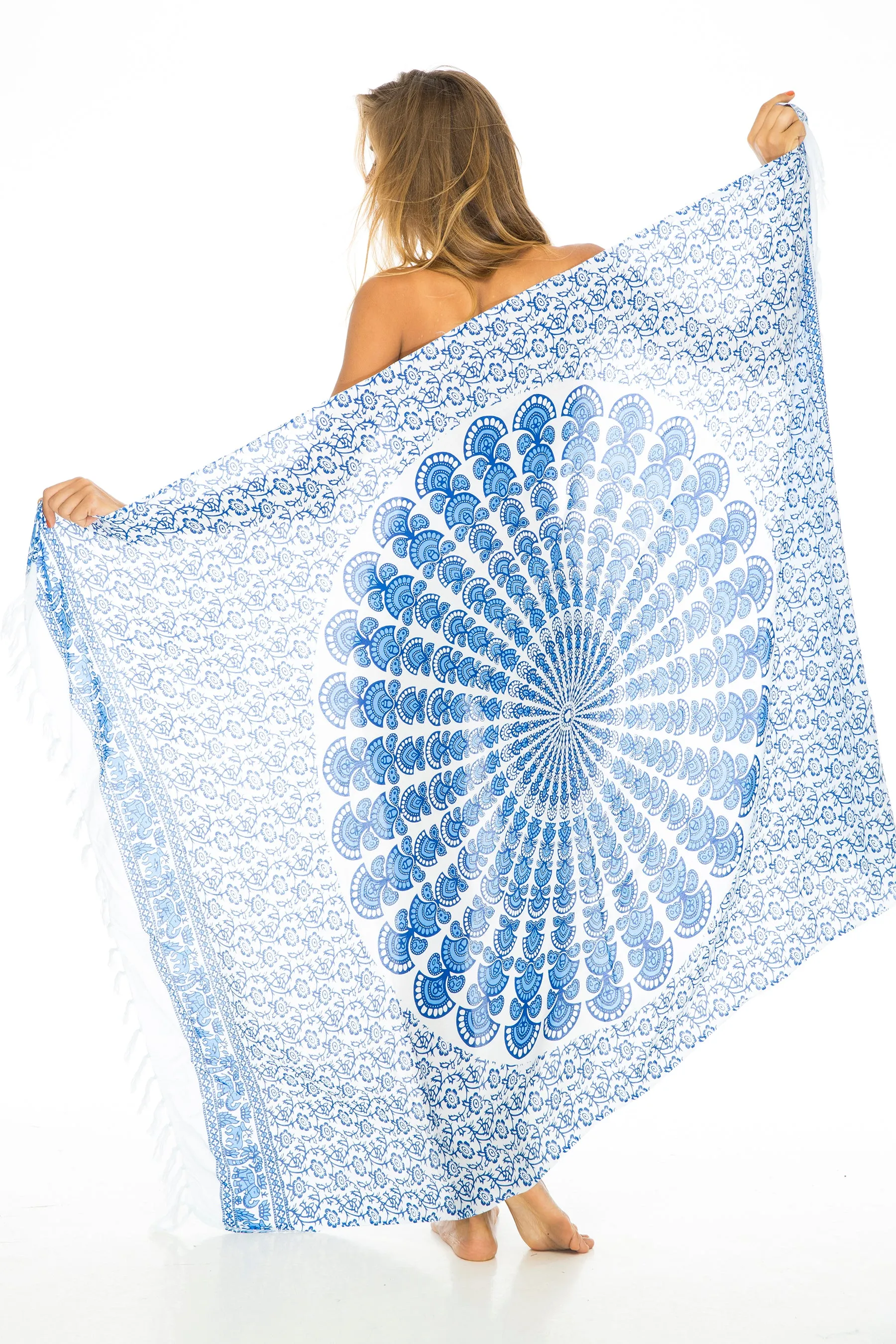 Peacock Print Sarong Cover up Wrap & Clip