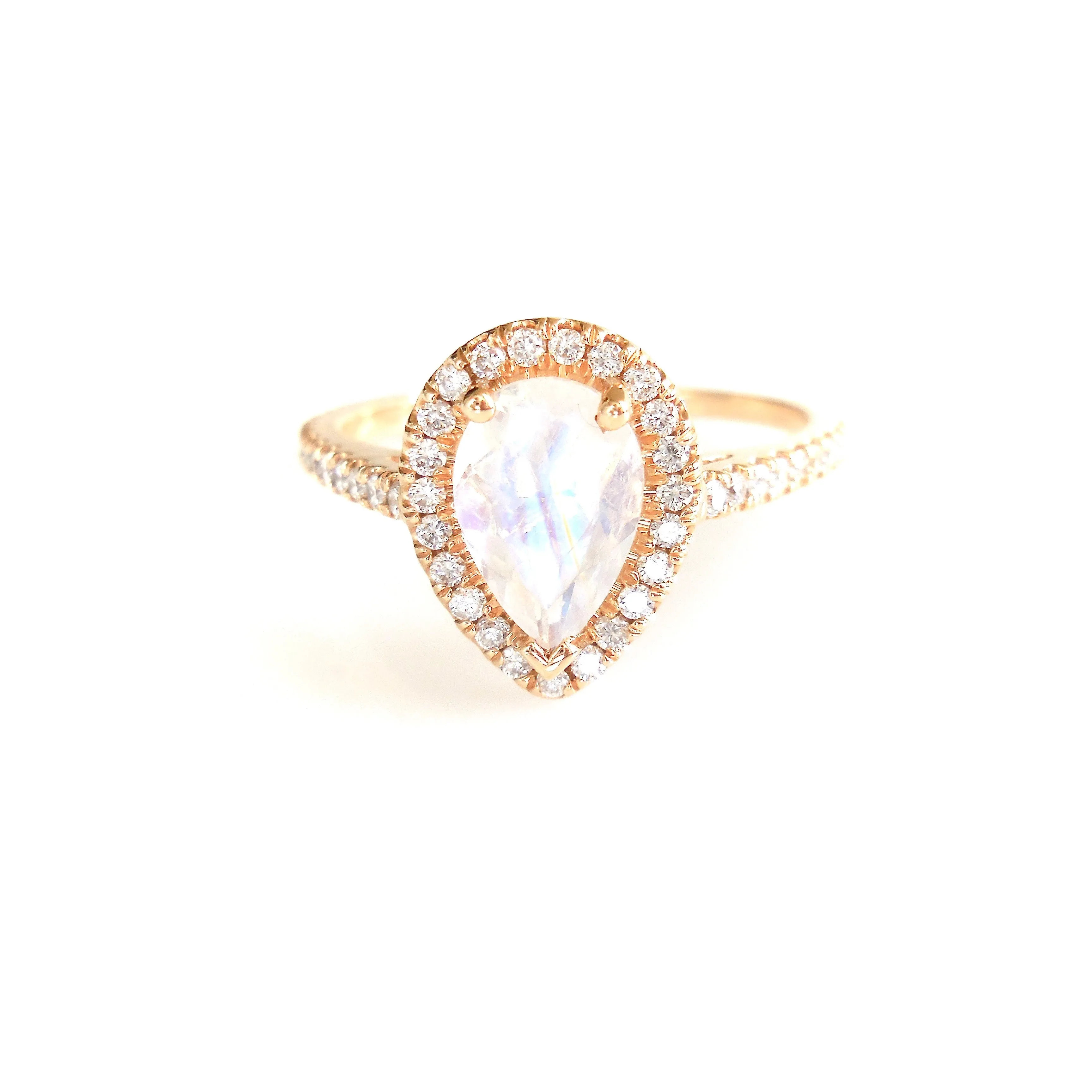 Pear Moonstone Halo Ring - Moonstone Diamond Engagement Ring or Wedding Set - Moonstone Wedding Set