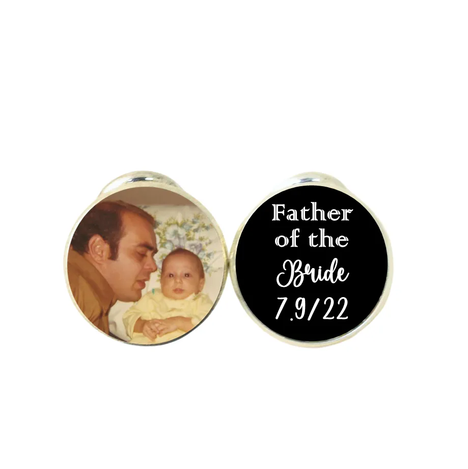 Personalized Silver Father of the Bride Round Cufflinks