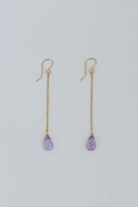 Petite Drop Chain Earrings - Amethyst